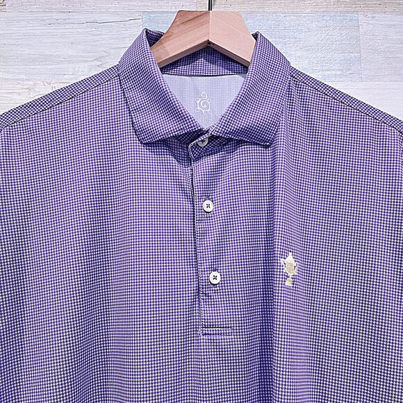 TURTLESON Performance Golf Polo Purple Houndstooth Country Club Mens Medium - Picture 2 of 7